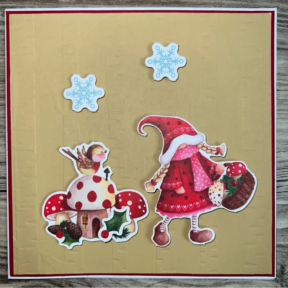 Festive Gnome Holiday Card Set of 6 With Envelopes Square 5.5” x 5.5”